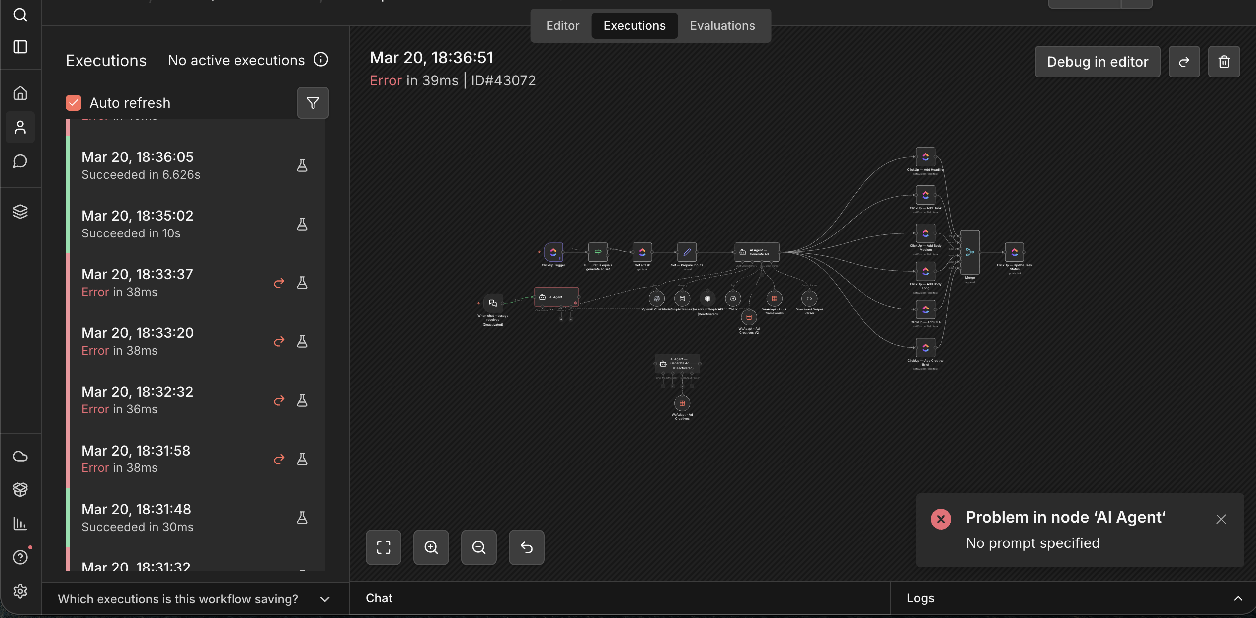 n8n executions test run WeAdapt